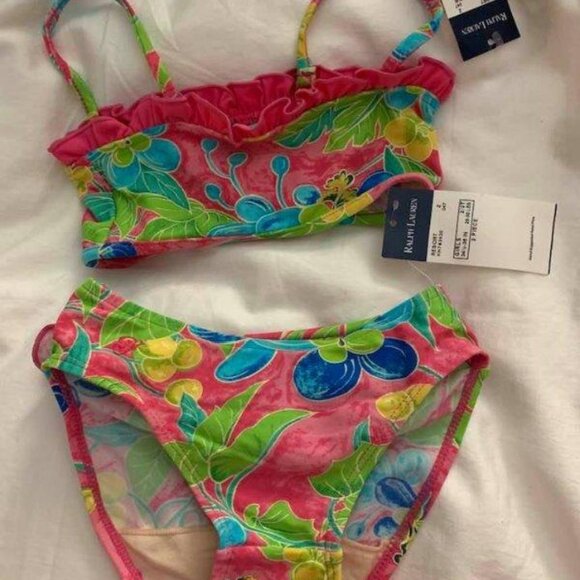 Polo Ralph Lauren Little Girl's 2 piece Bikini Swimsuit Floral Ruffle 2/2T NWT